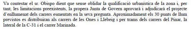 Resposta positiva de l'Ajuntament de Gav� al prec d'ERC sol�licitant il�luminaci� per a la banda muntanya de Gav� Mar (30 de Setembre de 2010)